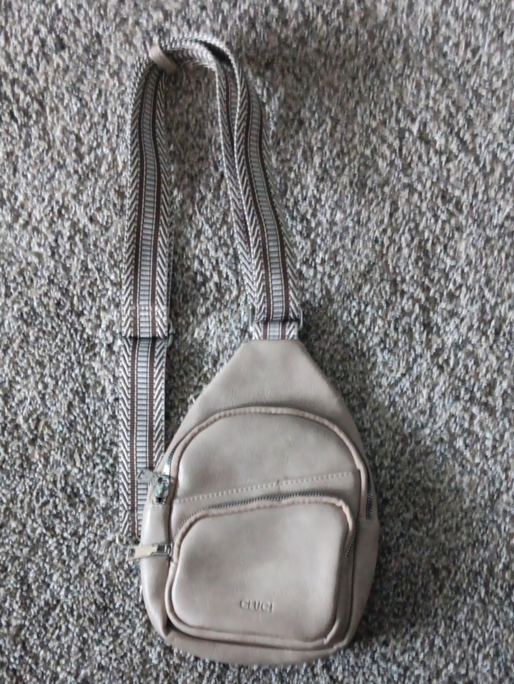 CLUCI Leather Sling Bag Taupe Adjustable Crossbody